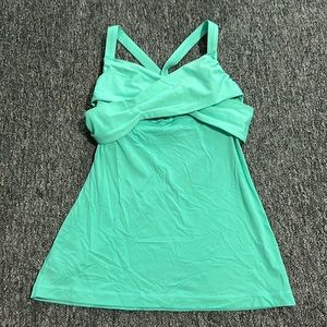 Lululemon cross front sports bra, open back workout dance tank top summer teal